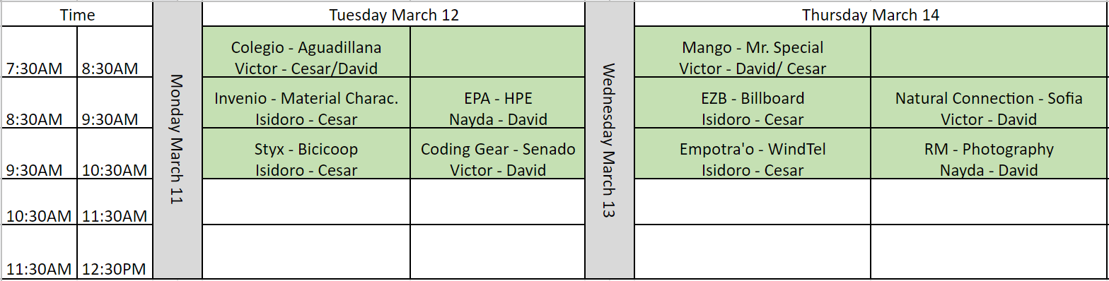 Schedule for HH1